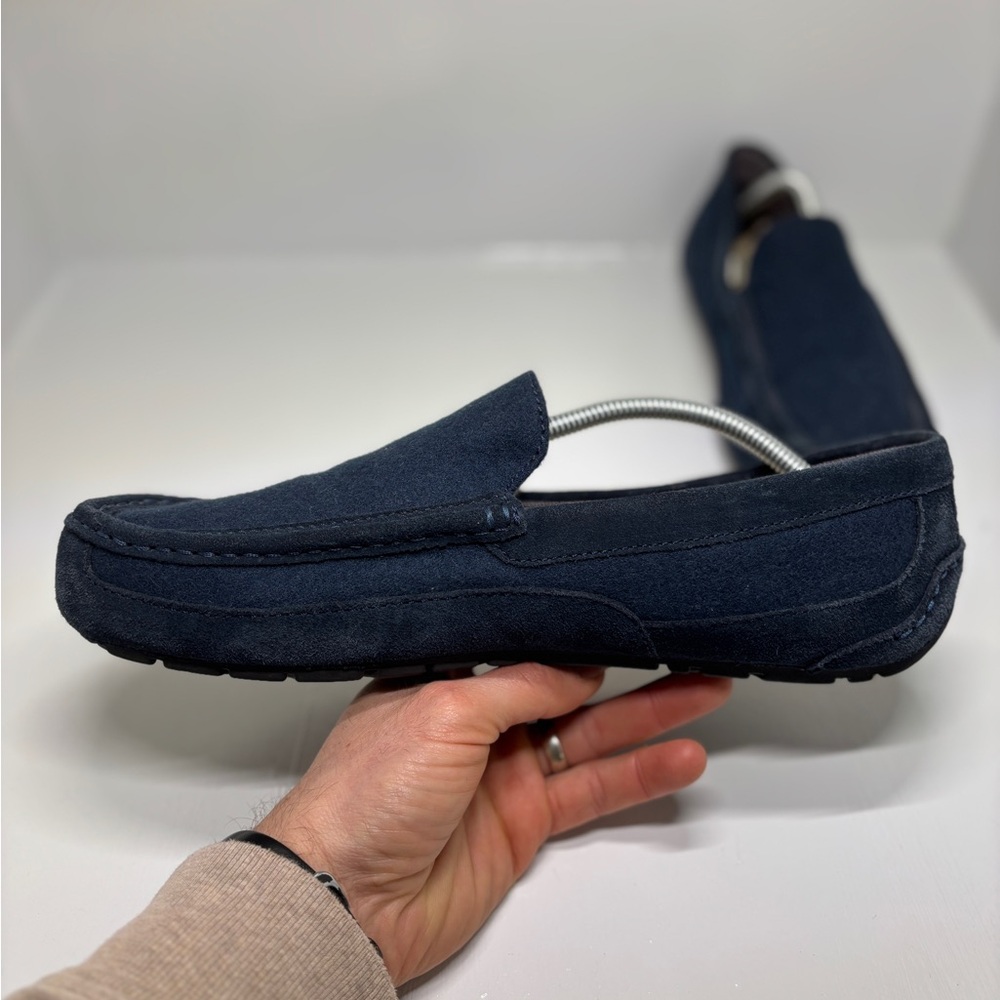 UGG Men’s Suede Loafer Slippers Navy Blue Shearling Lined Size 12 - Picture 11 of 15